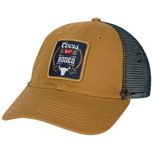 New COORS Golden Banquet Beer Rodeo Cowboy Patch Logo Tan & Blue Trucker Hat Cap